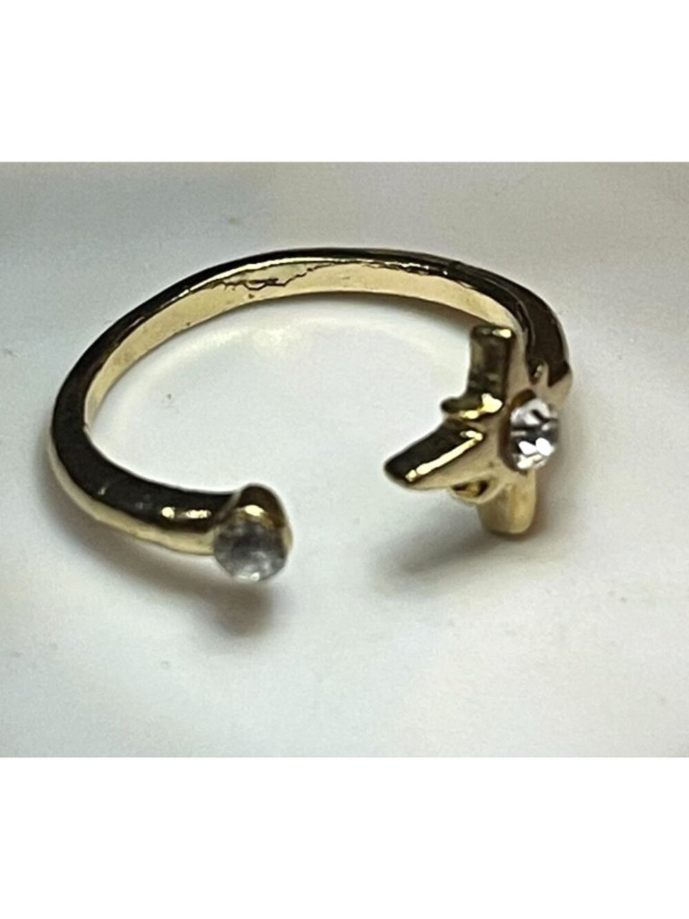 Gold Crystal Celestial Star Open Ring Y2K Size 7
